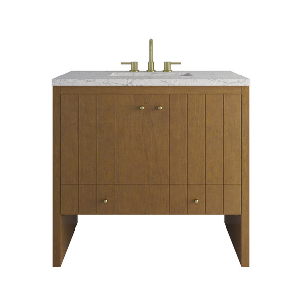Hudson 36" Single Vanity, Honey Oak w/ 3 CM Eternal Jasmine Pearl Silestone Top
