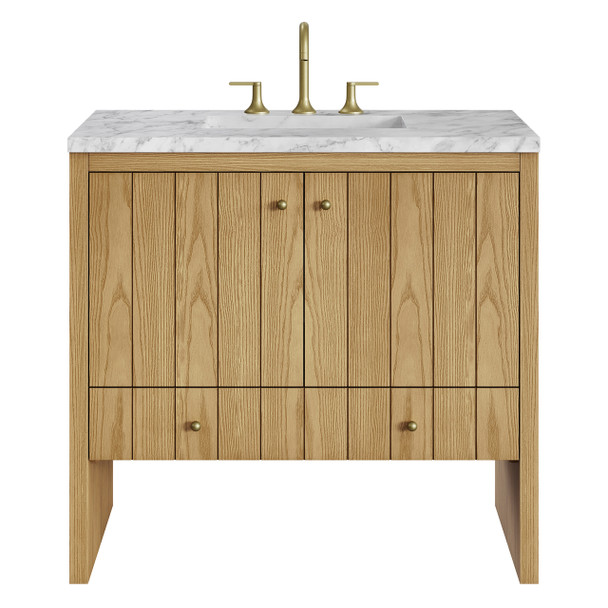 Hudson 36" Single Vanity, Light Natural Oak w/ 3 CM Carrara Marble Top