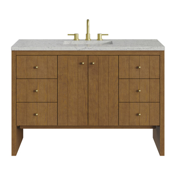 Hudson 48" Single Vanity, Honey Oak w/ 3 CM Eternal Jasmine Pearl Silestone Top