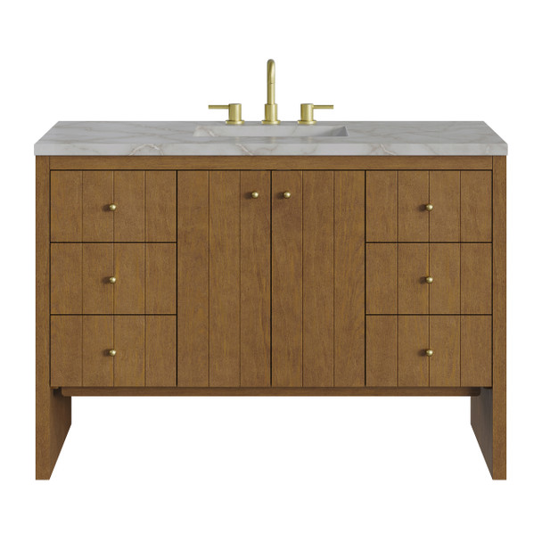 Hudson 48" Single Vanity, Honey Oak w/ 3 CM Victorian Silver Silestone Top w/FreePower Wireless Charger