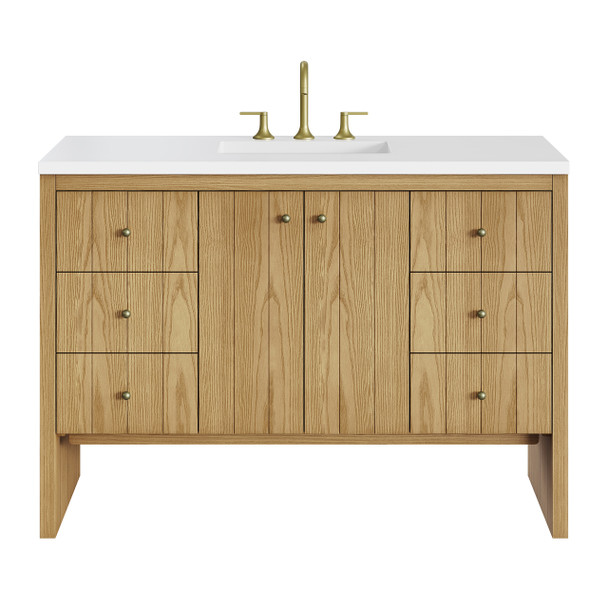Hudson 48" Single Vanity, Light Natural Oak w/ 3 CM White Zeus Top