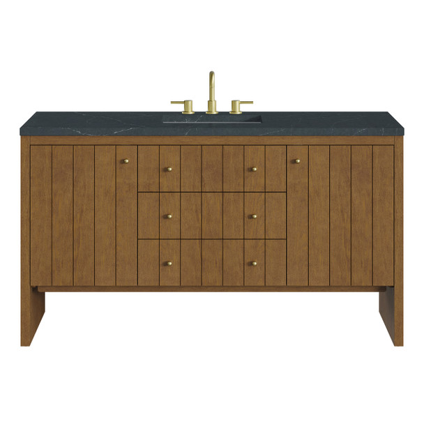 Hudson 60" Single Vanity, Honey Oak w/ 3 CM Charcoal Soapstone Silestone Top