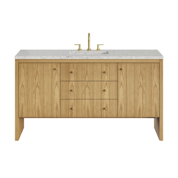 Hudson 60" Single Vanity, Light Natural Oak w/ 3 CM Eternal Jasmine Pearl Top