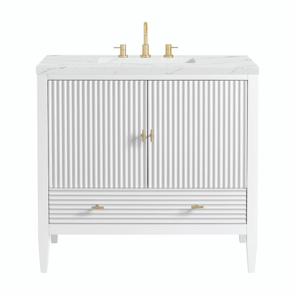 Myrrin 36" Vanity, Bright White w/ 3 CM Ethereal Noctis Silestone Top