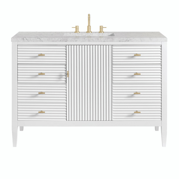 Myrrin 48" Single Vanity, Bright White w/ 3 CM Eternal Jasmine Pearl Silestone Top