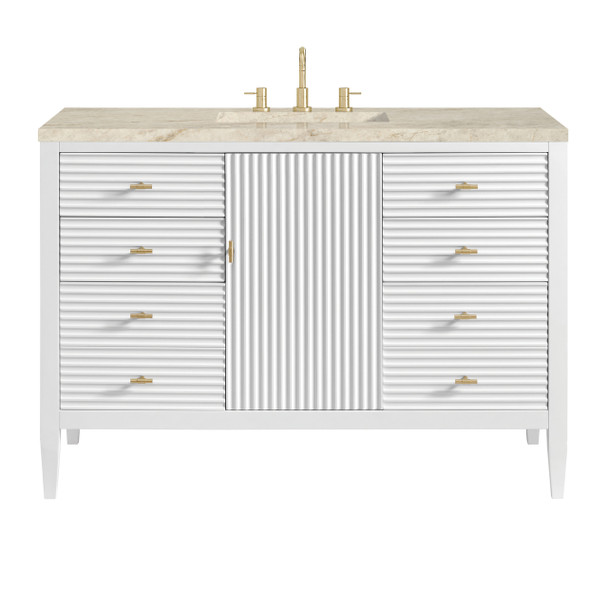 Myrrin 48" Single Vanity, Bright White, w/ 3 CM Tajnar Eclos Top
