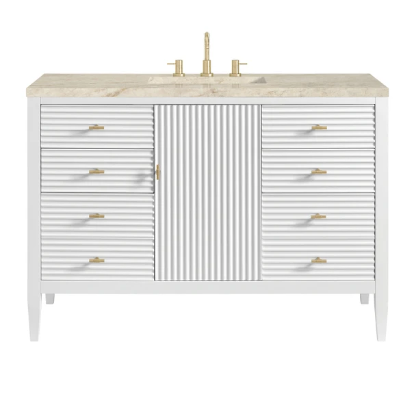 Myrrin 48" Single Vanity, Bright White, w/ 3 CM Tajnar Eclos Top w/FreePower Wireless Charger