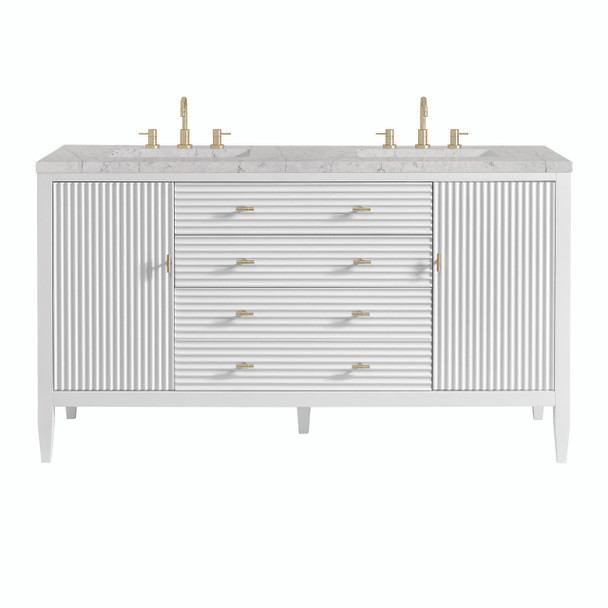 Myrrin 60" Double Vanity, Bright White w/ 3 CM Eternal Jasmine Pearl Silestone Top