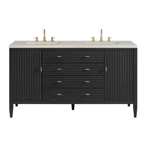 Myrrin 60" Double Vanity, Carbon Oak, w/ 3 CM Siberian Silestone Top