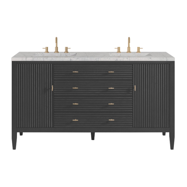 Myrrin 60" Double Vanity, Carbon Oak w/ 3 CM Eternal Jasmine Pearl Silestone Top w/FreePower Wireless Charger