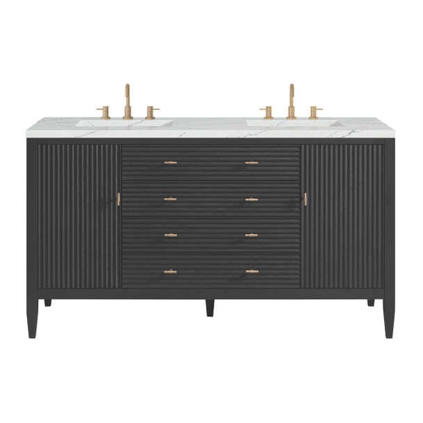 Myrrin 60" Double Vanity, Carbon Oak w/ 3 CM Ethereal Noctis Silestone Top w/FreePower Wireless Charger