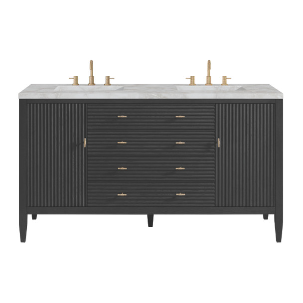 Myrrin 60" Double Vanity, Carbon Oak w/ 3 CM Victorian Silver Silestone Top w/FreePower Wireless Charger