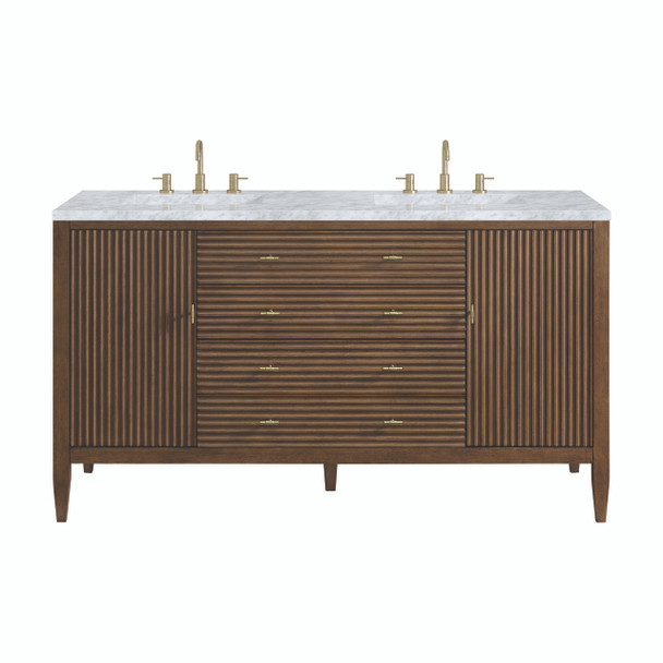 Myrrin 60" Double Vanity, Mid Century Walnut w/ 3 CM Carrara White Marble Top