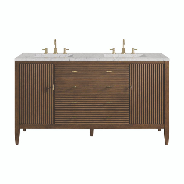Myrrin 60" Double Vanity, Mid Century Walnut w/ 3 CM Eternal Jasmine Pearl Silestone Top w/FreePower Wireless Charger