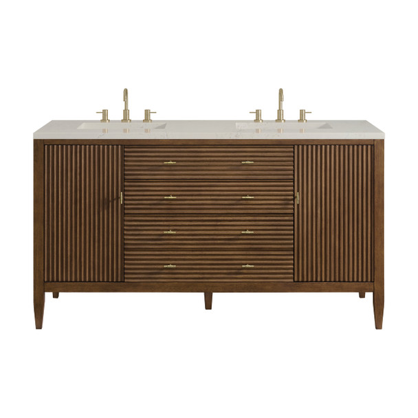 Myrrin 60" Double Vanity, Mid Century Walnut, w/ 3 CM Siberian Silestone Top w/FreePower Wireless Charger
