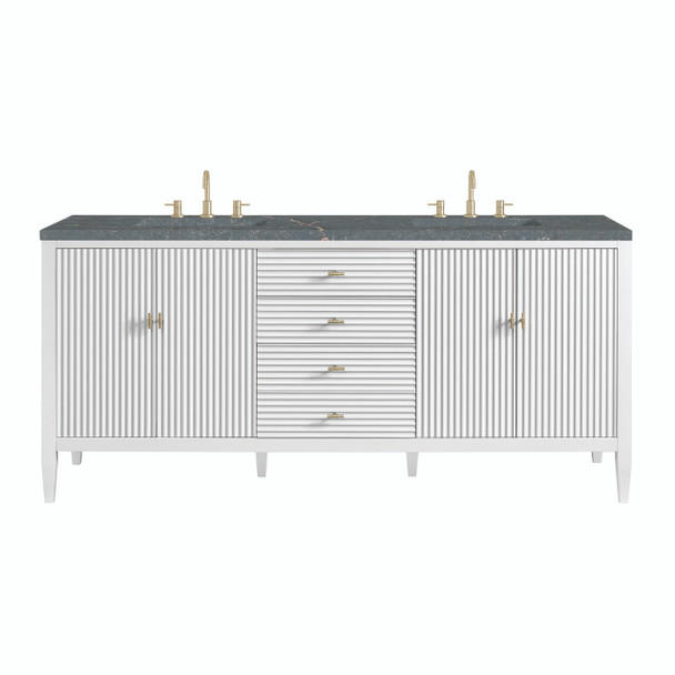 Myrrin 72" Double Vanity, Bright White w/ 3 CM Parisien Bleu Silestone Top