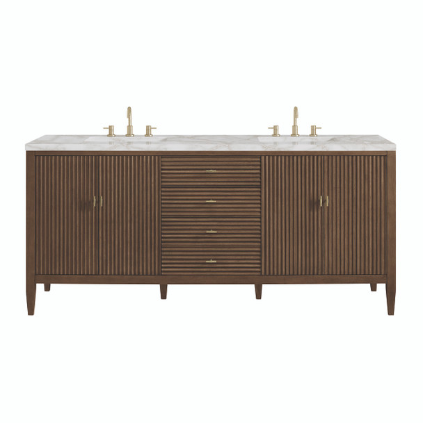 Myrrin 72" Double Vanity, Mid Century Walnut w/ 3 CM Victorian Silver Silestone Top