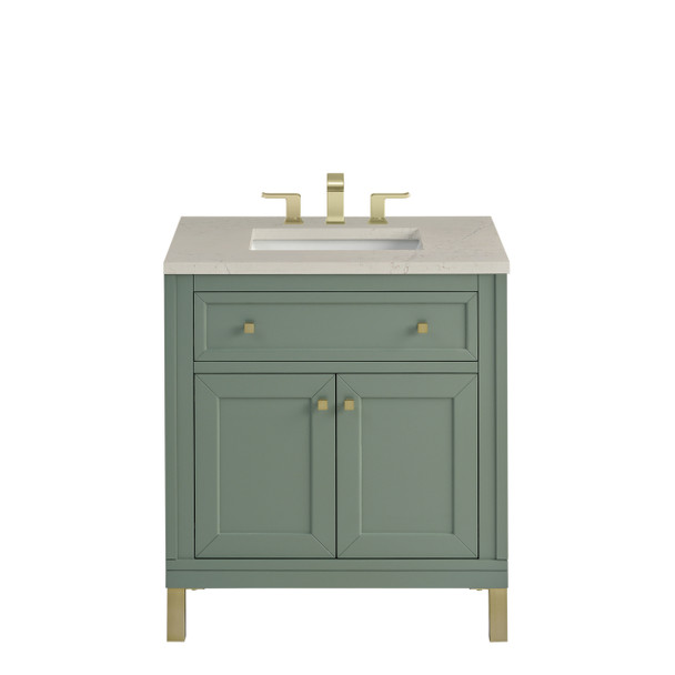 Chicago 30" Single Vanity, Smokey Celadon, w/ 3 CM Siberian Silestone Top