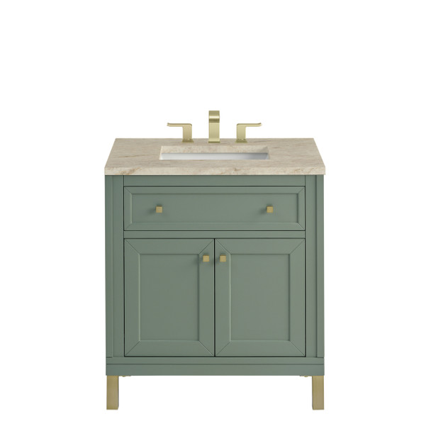 Chicago 30" Single Vanity, Smokey Celadon, w/ 3 CM Tajnar Eclos Top