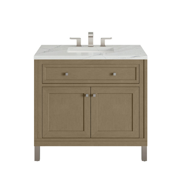 Chicago 36" Single Vanity, Walnut Whisper, w/ 3 CM Ethereal Noctis Silestone® Top