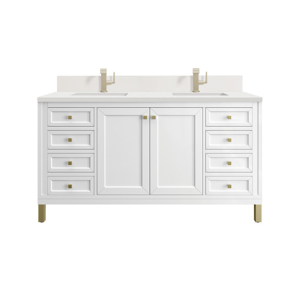 Chicago 60" Double Vanity, Glossy White, w/ Single Hole 3CM White Zeus Silestone® Top & Backsplash