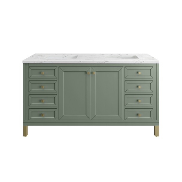Chicago 60" Double Vanity, Smokey Celadon, w/ 3 CM Ethereal Noctis Silestone® Top