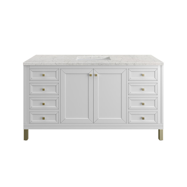 Chicago 60" Single Vanity, Glossy White, w/ 3 CM Eternal Jasmine Pearl Silestone® Top
