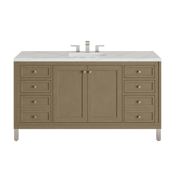 Chicago 60" Single Vanity, Walnut Whisper, w/ 3 CM Ethereal Noctis Silestone® Top