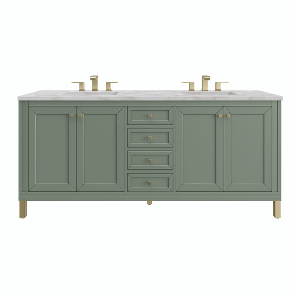 Chicago 72" Double Vanity, Smokey Celadon, w/ 3 CM Victorian Silver Silestone® Top