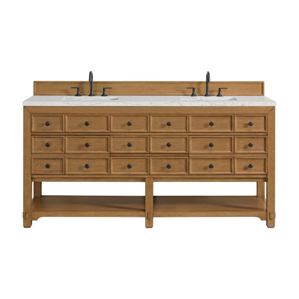 Malibu 72" Double Vanity, Amber Birch w/ 3 CM Eternal Jasmine Pearl Top