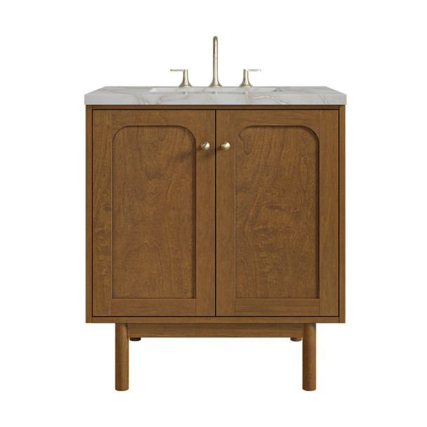 Laurent 30" Single Vanity, Honey Oak w/ 3 CM Victorian Silver Silestone Top