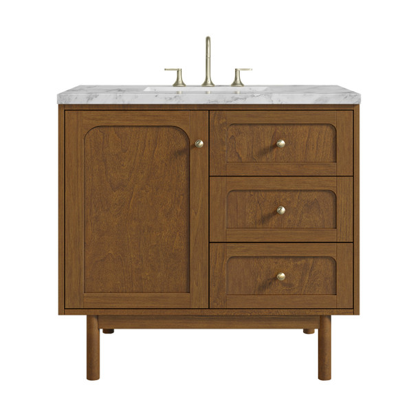 Laurent 36" Single Vanity, Honey Oak w/ 3 CM Carrara Marble Top