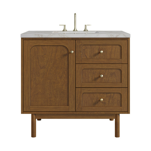 Laurent 36" Single Vanity, Honey Oak w/ 3 CM Victorian Silver Silestone Top