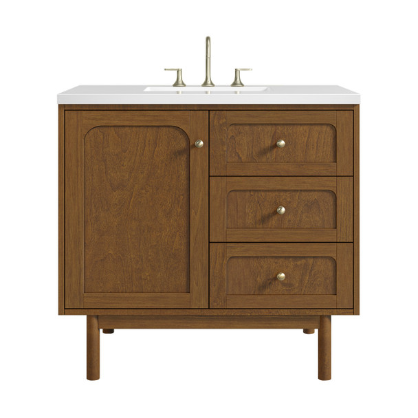 Laurent 36" Single Vanity, Honey Oak w/ 3 CM White Zeus Silestone Top