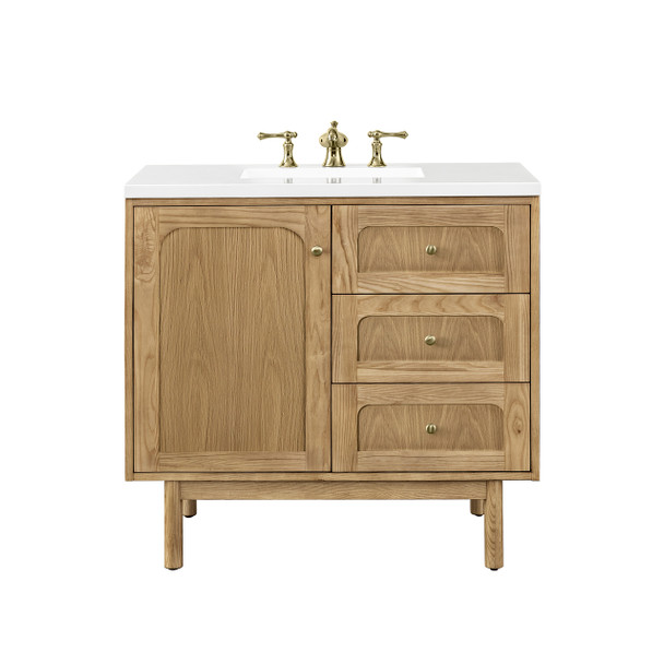 Laurent 36" Single Vanity, Light Natural Oak w/ 3 CM White Zeus Top