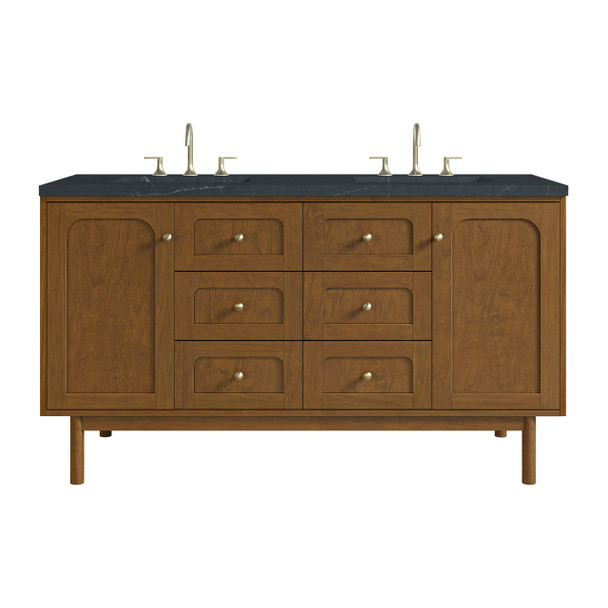 Laurent 60" Double Vanity, Honey Oak w/ 3 CM Charcoal Soapstone Silestone Top