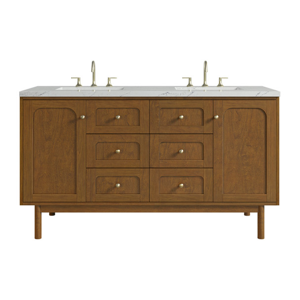 Laurent 60" Double Vanity, Honey Oak w/ 3 CM Ethereal Noctis Silestone Top