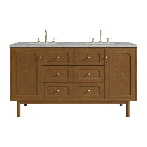 Laurent 60" Double Vanity, Honey Oak w/ 3 CM Victorian Silver Silestone Top
