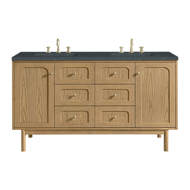 Laurent 60" Double Vanity, Light Natural Oak, w/ 3 CM Charcoal Soapstone Quartz Top