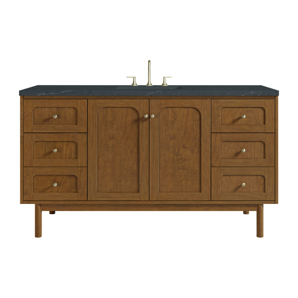 Laurent 60" Single Vanity, Honey Oak w/ 3 CM Charcoal Soapstone Silestone Top