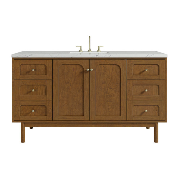 Laurent 60" Single Vanity, Honey Oak w/ 3 CM Ethereal Noctis Silestone Top w/FreePower Wireless Charger