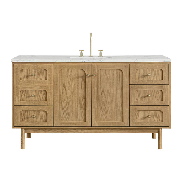 Laurent 60" Single Vanity, Light Natural Oak, w/ 3 CM Ethereal Noctis Quartz Top