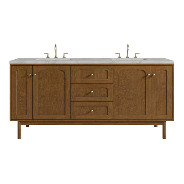 Laurent 72" Double Vanity, Honey Oak w/ 3 CM Victorian Silver Silestone Top