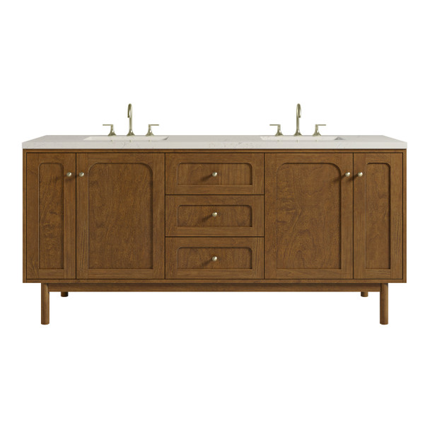Laurent 72" Double Vanity, Honey Oak w/ 3 CM Siberian Silestone Top w/FreePower Wireless Charger