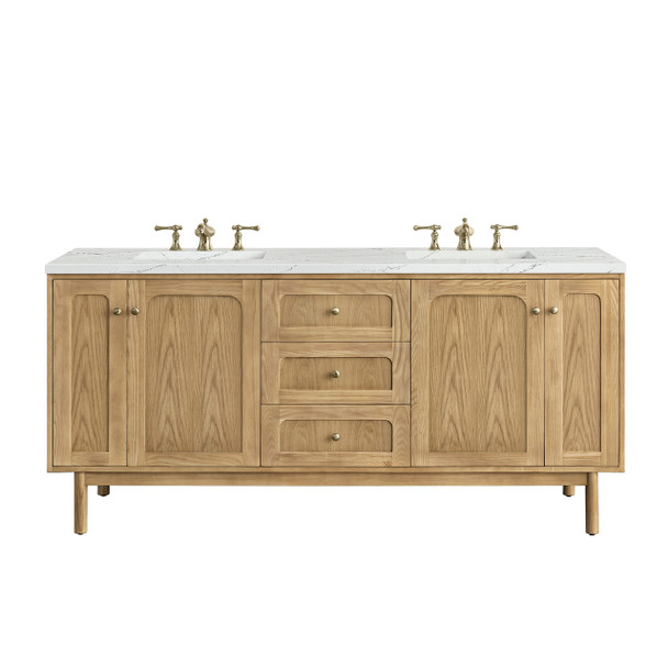 Laurent 72" Double Vanity, Light Natural Oak w/ 3 CM Ethereal Noctis Top w/FreePower Wireless Charger