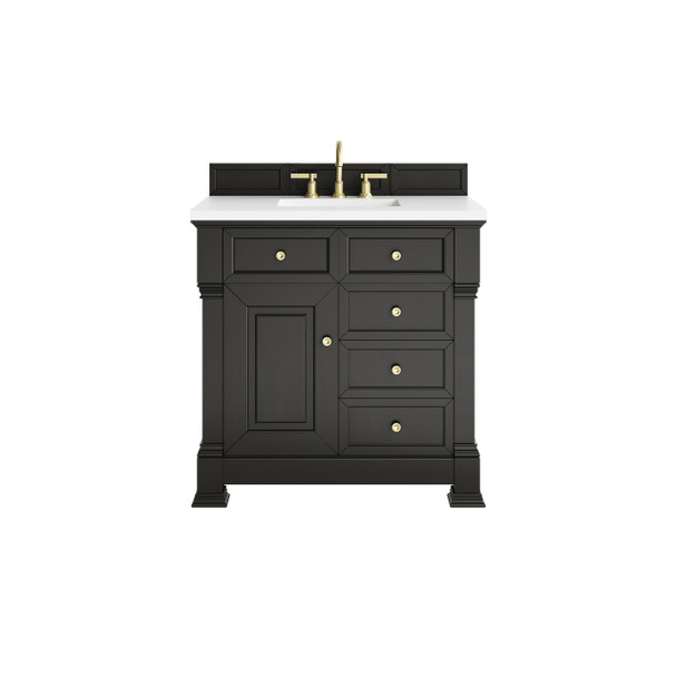 Brookfield 36" Single Vanity, Black Onyx,  w/ 3 CM White Zeus Silestone Top
