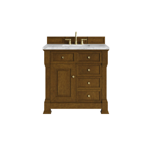 Brookfield 36" Single Vanity, Honey Oak w/ 3 cm Carrara White Marble Top