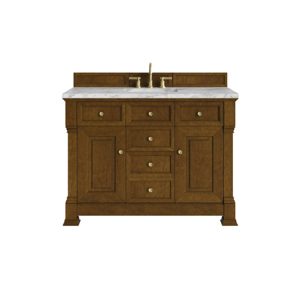Brookfield 48" Single Vanity, Honey Oak w/3 CM Carrara White Marble Top