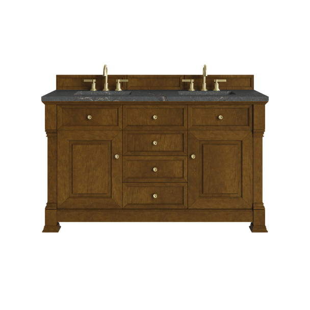 Brookfield 60" Double Vanity, Honey Oak w/ 3 CM Parisien Bleu Silestone Top