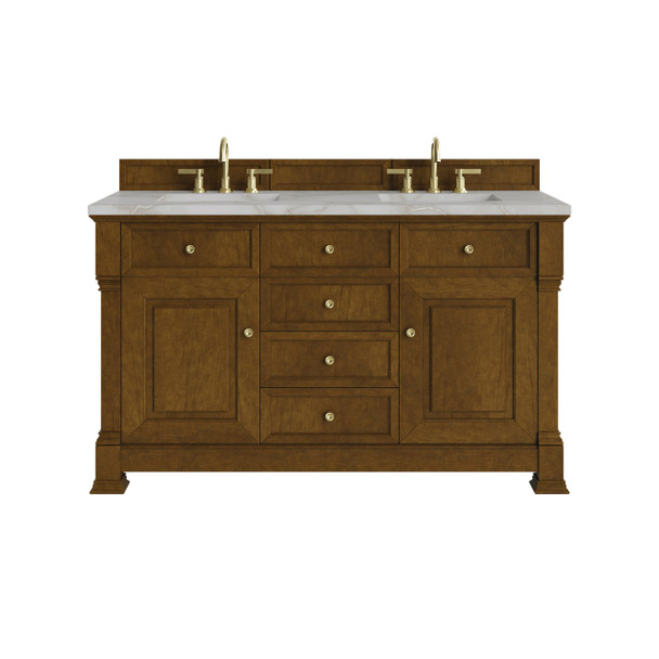 Brookfield 60" Double Vanity, Honey Oak w/ 3 CM Victorian Silver Silestone Top